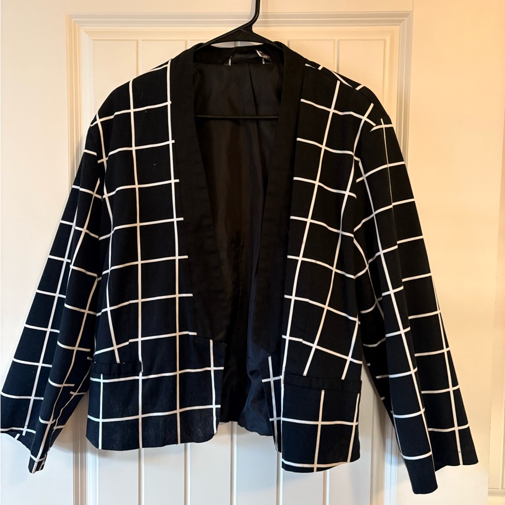 Black and White Grid Pattern Women's Jacket